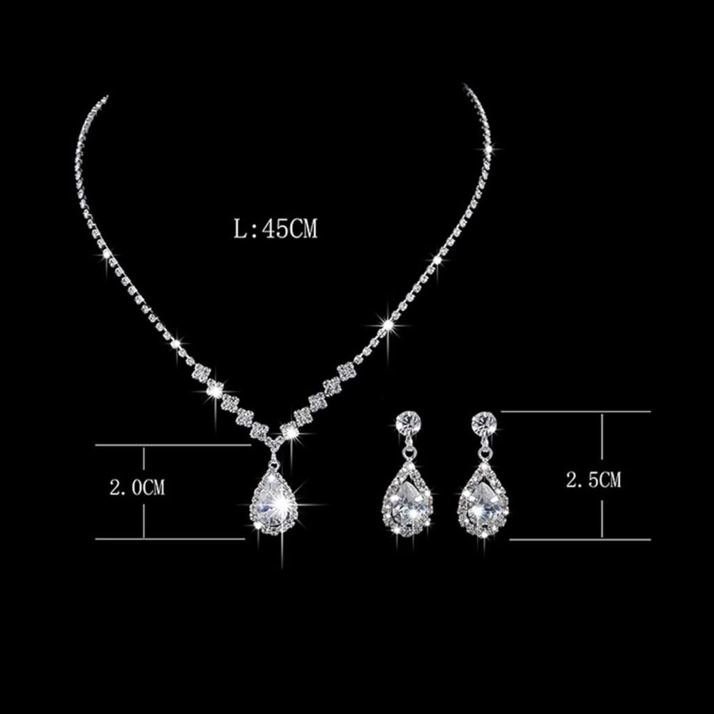 Aukmla Bride Wedding Necklace Earrings Set Silver Rhinestones Necklaces Bridal Crystal Jewelry Accessories for Women (Set of 3)